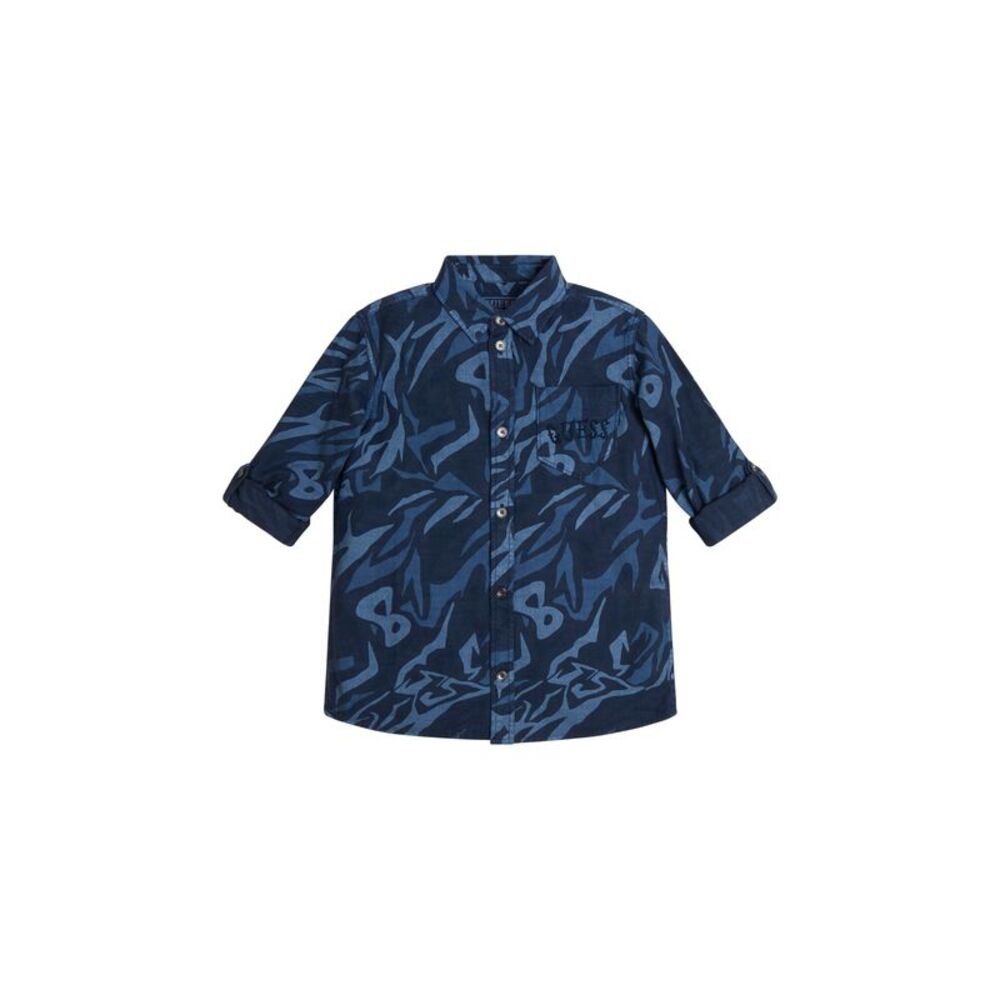 Guess Big Boys Indigo All Over Print Button Up Shirt